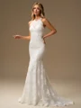 Sheath Scoop Sweep Train Lace Wedding Dress
