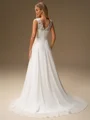 A-line V-neck Appliques Lace Sweep Train Chiffon Wedding Dress