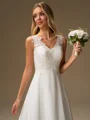 A-line V-neck Appliques Lace Sweep Train Chiffon Wedding Dress