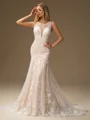 Sheath Scoop Appliques Lace Court Train Tulle Wedding Dress