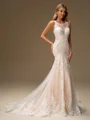 Sheath Scoop Appliques Lace Court Train Tulle Wedding Dress