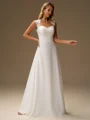 A-line Sweetheart Appliques Lace Floor-Length Chiffon Wedding Dress