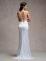 Sheath V-neck Appliques Lace Sweep Train Satin Chiffon Wedding Dress