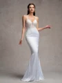 Sheath V-neck Appliques Lace Sweep Train Satin Chiffon Wedding Dress