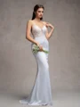 Sheath V-neck Appliques Lace Sweep Train Satin Chiffon Wedding Dress