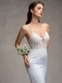 Sheath V-neck Appliques Lace Sweep Train Satin Chiffon Wedding Dress