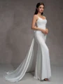 Sheath Spaghetti Straps Pleated Court Train Charmeuse Corset Wedding Dress
