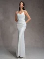 Sheath Spaghetti Straps Pleated Court Train Charmeuse Corset Wedding Dress