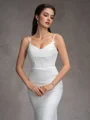 Sheath Spaghetti Straps Pleated Court Train Charmeuse Corset Wedding Dress