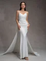 Sheath Spaghetti Straps Pleated Court Train Charmeuse Corset Wedding Dress