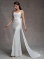 Sheath Spaghetti Straps Pleated Court Train Charmeuse Corset Wedding Dress