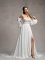 A-line Sweetheart Long Sleeves Appliques Lace Court Train Chiffon Corset Convertible Wedding Dress