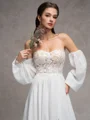 A-line Sweetheart Long Sleeves Appliques Lace Court Train Chiffon Corset Convertible Wedding Dress