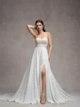 A-line Sweetheart Long Sleeves Appliques Lace Court Train Chiffon Corset Convertible Wedding Dress