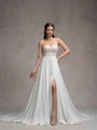 A-line Sweetheart Long Sleeves Appliques Lace Court Train Chiffon Corset Convertible Wedding Dress
