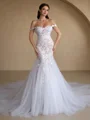 Mermaid Off-the-Shoulder Appliques Lace Cathedral Train Tulle Corset Wedding Dress