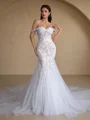 Mermaid Off-the-Shoulder Appliques Lace Cathedral Train Tulle Corset Wedding Dress