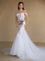 Mermaid Off-the-Shoulder Appliques Lace Cathedral Train Tulle Corset Wedding Dress
