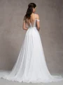 A-line Cold Shoulder Appliques Lace Sweep Train Charmeuse Wedding Dress
