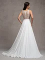 A-line V-neck Appliques Lace Sweep Train Chiffon Wedding Dress