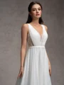 A-line V-neck Appliques Lace Sweep Train Chiffon Wedding Dress