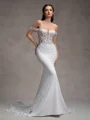 Sheath Off-the-Shoulder Appliques Lace Cathedral Train Stretch Crepe Corset Wedding Dress