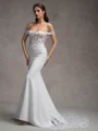 Sheath Off-the-Shoulder Appliques Lace Cathedral Train Stretch Crepe Corset Wedding Dress