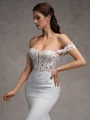 Sheath Off-the-Shoulder Appliques Lace Cathedral Train Stretch Crepe Corset Wedding Dress