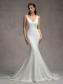 Sheath V-neck Court Train Stretch Crepe Wedding Dress