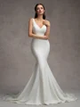 Sheath V-neck Court Train Stretch Crepe Wedding Dress