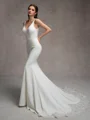 Sheath V-neck Court Train Stretch Crepe Wedding Dress