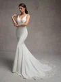 Sheath V-neck Court Train Stretch Crepe Wedding Dress