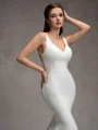 Sheath V-neck Court Train Stretch Crepe Wedding Dress