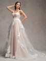 A-line Straps Appliques Lace Chapel Train Tulle Corset Wedding Dress