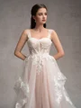 A-line Straps Appliques Lace Chapel Train Tulle Corset Wedding Dress