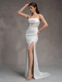Sheath Spaghetti Straps Appliques Lace Sweep Train Charmeuse Corset Wedding Dress