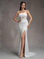 Sheath Spaghetti Straps Appliques Lace Sweep Train Charmeuse Corset Wedding Dress