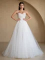 A-line Spaghetti Straps Appliques Lace Court Train Tulle Corset Wedding Dress