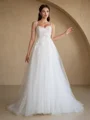 A-line Spaghetti Straps Appliques Lace Court Train Tulle Corset Wedding Dress