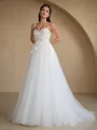 A-line Spaghetti Straps Appliques Lace Court Train Tulle Corset Wedding Dress