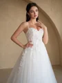 A-line Spaghetti Straps Appliques Lace Court Train Tulle Corset Wedding Dress