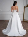 A-line Straight Pleated Sweep Train Satin Corset Wedding Dress