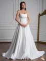 A-line Straight Pleated Sweep Train Satin Corset Wedding Dress