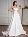 A-line Straight Pleated Sweep Train Satin Corset Wedding Dress