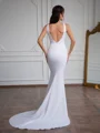 Sheath V-neck Court Train Stretch Crepe Wedding Dress