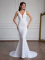 Sheath V-neck Court Train Stretch Crepe Wedding Dress