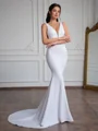 Sheath V-neck Court Train Stretch Crepe Wedding Dress