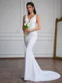 Sheath V-neck Court Train Stretch Crepe Wedding Dress