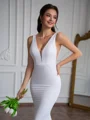 Sheath V-neck Court Train Stretch Crepe Wedding Dress