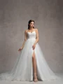 A-line Spaghetti Straps Appliques Lace Chapel Train Tulle Corset Wedding Dress